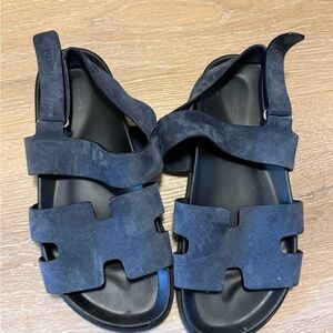 Hermes Navy Suede Genius Women's Sandals- 41
